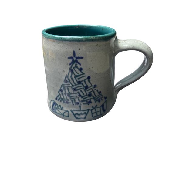 Great Bay Pottery New Hampshire 14 Oz Coffee Tea Mug Christmas Tree Salt Glazed - Picture 5 of 7